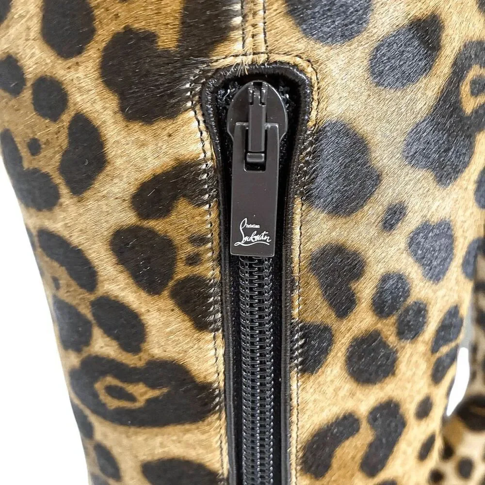 Christian Louboutin Morgan 70 Leopard Pony Hair Over The Knee OTK Boots EU 36